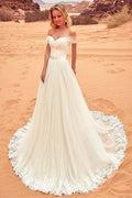 Robe de mariée en tulle à épaules dénudées avec applications de dentelle WD201