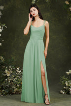 Tulle Spaghetti strapes Aline Split Front Prom dress