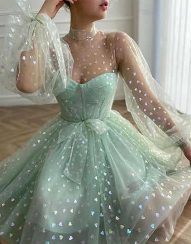 Gemma | Vestido de fiesta de corte A con corsé y mangas