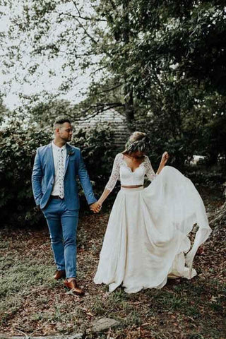 Vestido de novia de gasa de dos piezas con manga 3/4, modelo WD314