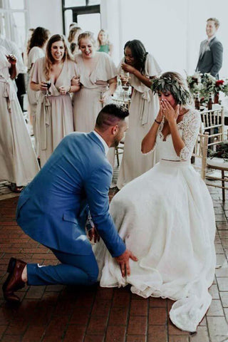 Vestido de novia de gasa de dos piezas con manga 3/4, modelo WD314