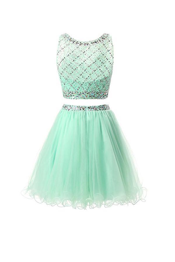 Robes de bal deux pièces en tulle menthe