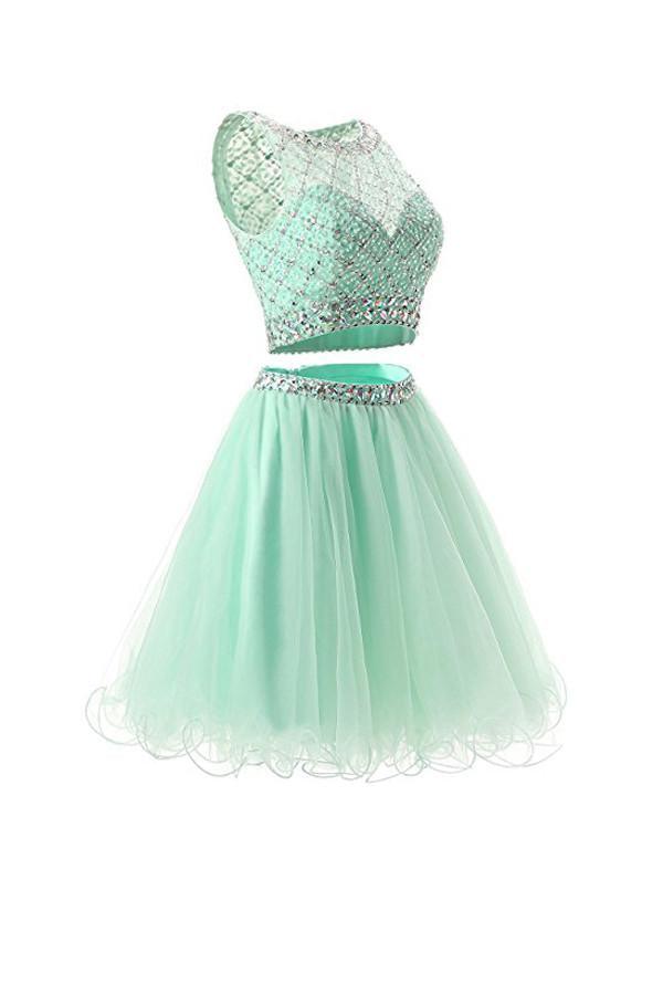 Robes de bal deux pièces en tulle menthe