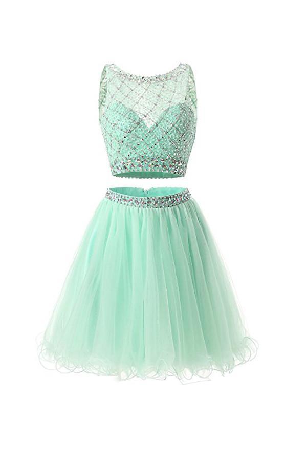 Robes de bal deux pièces en tulle menthe