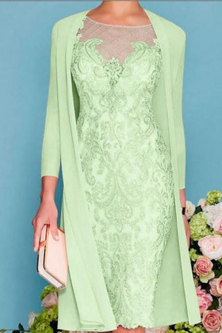 Two Piece Sheath / Column Mother of the Bride Dress Knee Length Chiffon Lace 3/4 Length Sleeve