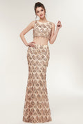 Robe de bal deux pièces sirène sans manches, longue jusqu'au sol, à sequins couleur champagne