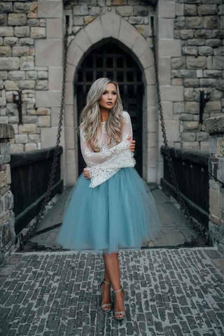 Two Piece Tulle See Through Long Sleeve Lace Homecoming Dress PD208
