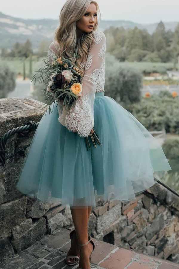 Robe de bal deux pièces en tulle transparent à manches longues et dentelle PD208