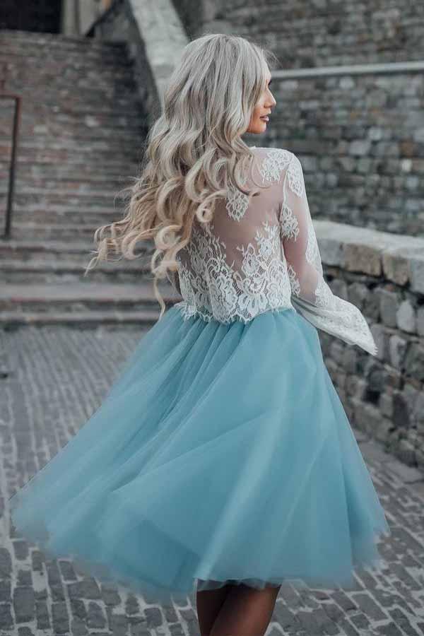 Robe de bal deux pièces en tulle transparent à manches longues et dentelle PD208