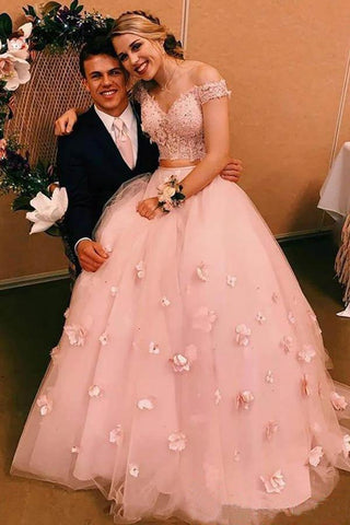 Vestidos de novia de dos piezas con escote en V y apliques de flores 3D WD420