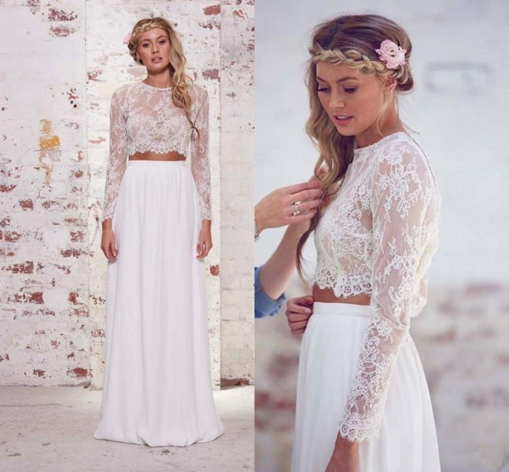 Vestido de novia blanco de encaje de dos piezas para boda en la playa WD383