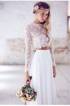 Vestido de novia blanco de encaje de dos piezas para boda en la playa WD383