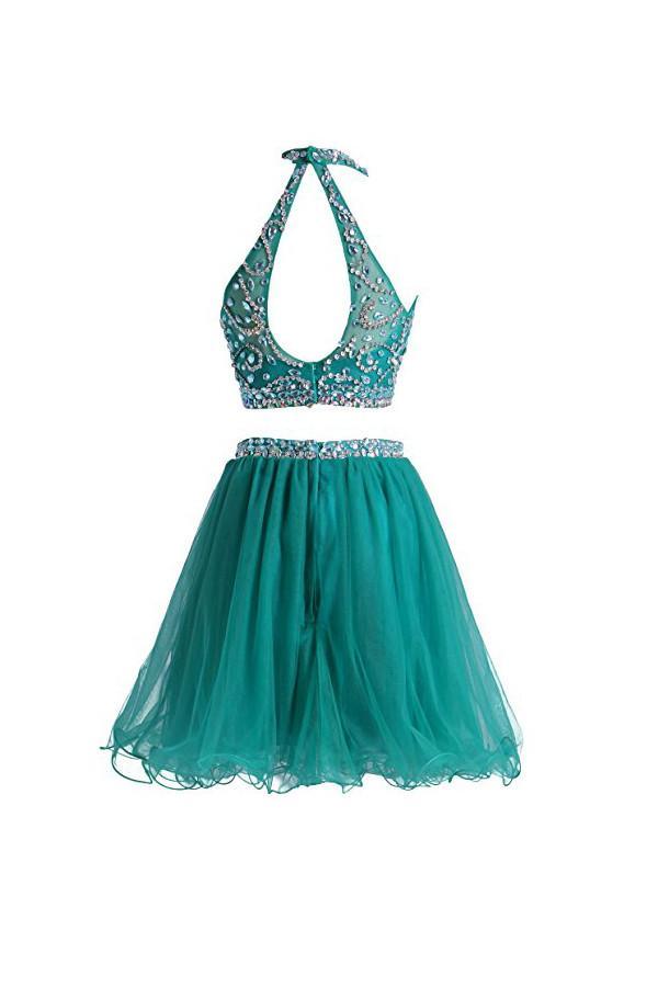 Robe de bal deux pièces en tulle court ornée de perles PG046