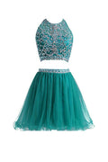Robe de bal deux pièces en tulle court ornée de perles PG046