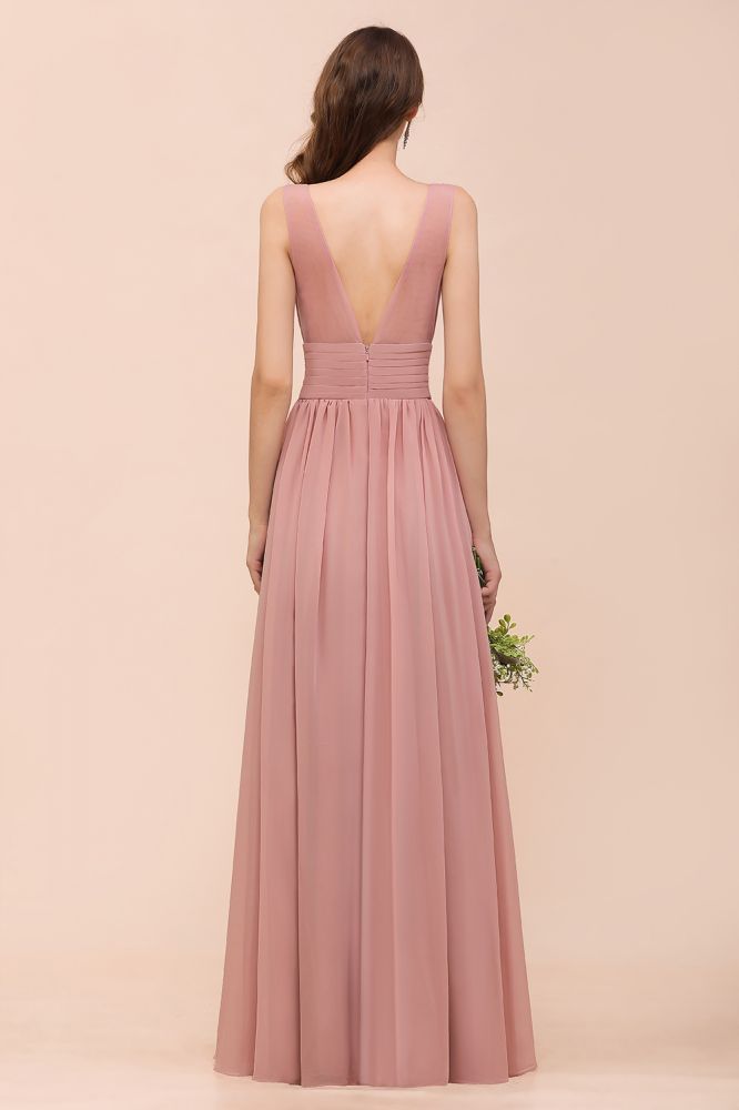 Robe de demoiselle d'honneur longue en mousseline, col rond, taille haute, robe de soirée formelle