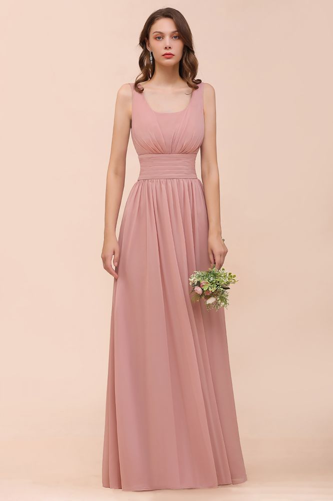 Robe de demoiselle d'honneur longue en mousseline, col rond, taille haute, robe de soirée formelle