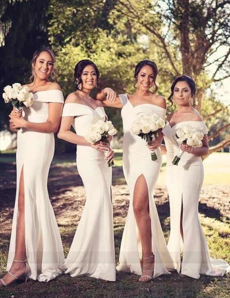 Vestidos de dama de honor sexys del Reino Unido, blancos, con hombros descubiertos, estilo bohemio, para invitada de boda.