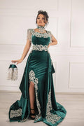 Robe de bal sirène longue en velours vert unique avec fente