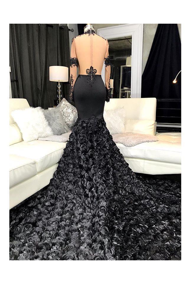 Unique Lace Appliques Flowers High-Neck Prom Dresses Sheer Tulle Fit and Flare Evening Gowns