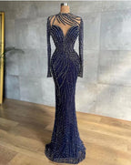 Unique Long Mermaid High Neck Tulle Prom Dress with Sleeves