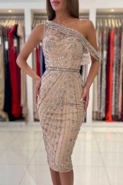 Vestidos de fiesta de sirena únicos, sin mangas y con un solo hombro, en satén y con cuentas.