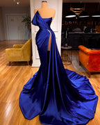 Robe de bal sirène bleu roi unique avec fente, en solde, longue