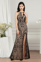 Vestidos de fiesta únicos de tul con escote en V, sin mangas, corte sirena, abertura frontal y apliques.