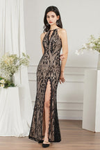 Vestidos de fiesta únicos de tul con escote en V, sin mangas, corte sirena, abertura frontal y apliques.