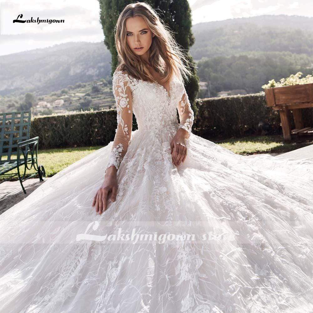 Baoleely V-Neck A Line Lace Wedding Dresses