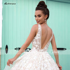 Baoleely V-Neck A Line Lace Wedding Dresses Applique Beading