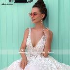 Baoleely V-Neck A Line Lace Wedding Dresses Applique Beading