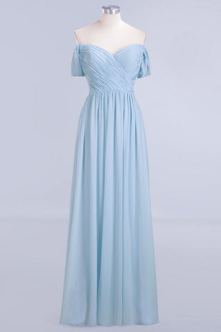 V-Neck Chiffon aline Bridesmaid Dress Sky Blue Floor Length Evening Swing Dress