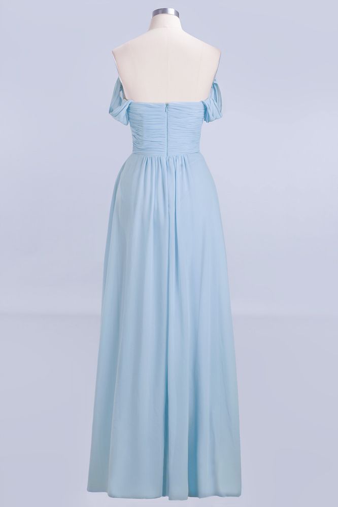 Vestido de dama de honor de gasa con escote en V, corte en A, azul celeste, largo hasta el suelo, estilo swing.