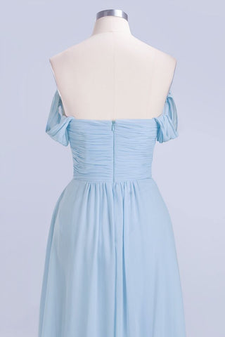 V-Neck Chiffon aline Bridesmaid Dress Sky Blue Floor Length Evening Swing Dress