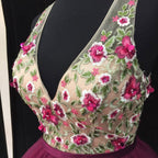 Robe de bal courte à col en V brodée dos nu PD361