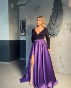 Vestidos de noche con escote en V para mujer, vestido de graduación corte A con abertura