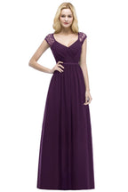 Vestidos de dama de honor de gasa de encaje, corte línea A, escote en V, largo hasta el suelo, con fajín