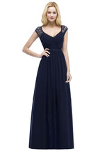 Vestidos de dama de honor de gasa de encaje, corte línea A, escote en V, largo hasta el suelo, con fajín