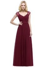 Vestidos de dama de honor de gasa de encaje, corte línea A, escote en V, largo hasta el suelo, con fajín