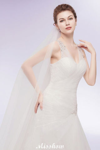 Vestidos de novia de sirena con escote en V, largos hasta el suelo, de tul y cristales