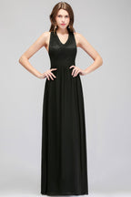 Vestido de dama de honor negro sin mangas con escote en V y top de encaje hasta el suelo