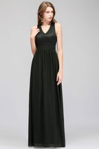 Vestido de dama de honor negro sin mangas con escote en V y top de encaje hasta el suelo