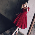 V Neck Half Sleeves Burgundy Lace Homecoming Dress Short Prom Dress PG104