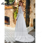 Baoleely V Neck Lace Long Sleeve Backless Chiffon Wedding Dresses