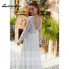 Baoleely V Neck Lace Long Sleeve Backless Chiffon Wedding Dresses