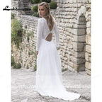 Baoleely V Neck Lace Long Sleeve Backless Wedding Dresses