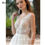 Baoleely V-Neck  Lace Wedding Dress Applique Sleeveless