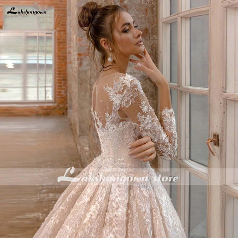 Baoleely V Neck Long Sleeve Two Pieces Lace Wedding Dresses