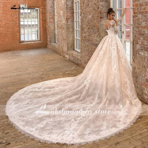 Baoleely V Neck Long Sleeve Two Pieces Lace Wedding Dresses