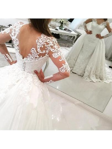 Robe de mariée Watteau à manches longues et col en V, ornée d'appliques, modèle WD167